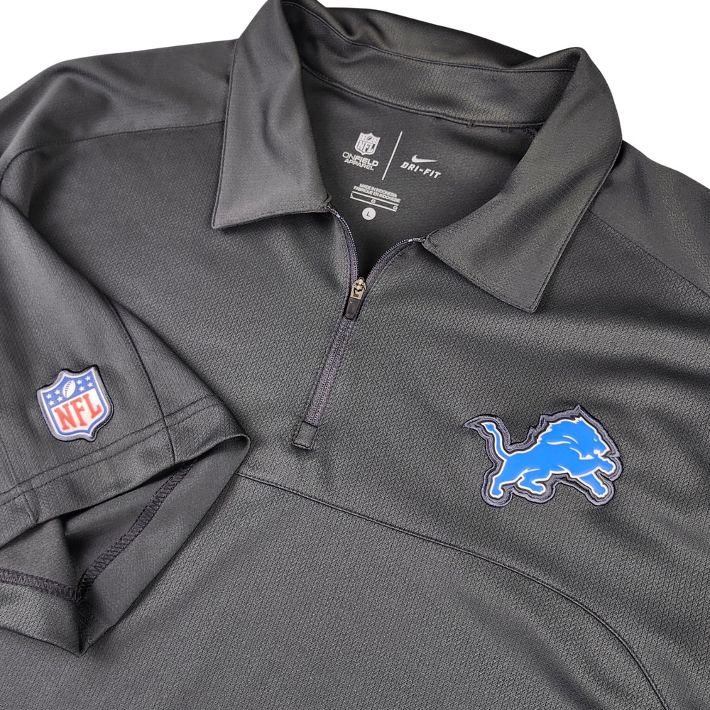 Nike Detroit Lions Quarter-Zip Polo Mens Large Gray NFL Onfield Apparel Dri-Fit